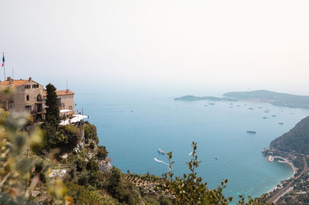 Breathtaking view of the Mediterranean coast from a hilltop village.